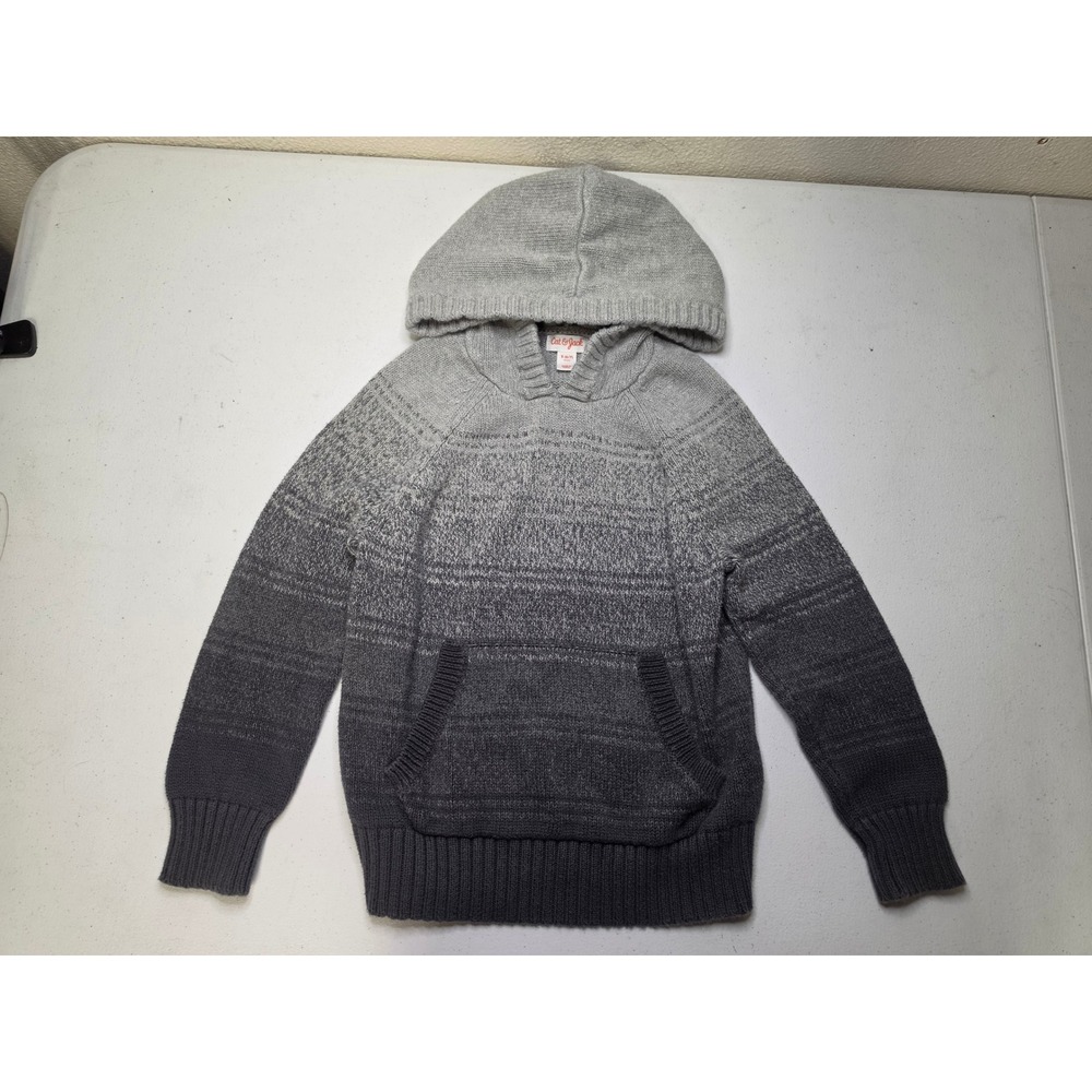 Cat & Jack Boys Grey Ombre Knit Hooded Sweater Size S 6/7 Cotton Pullover